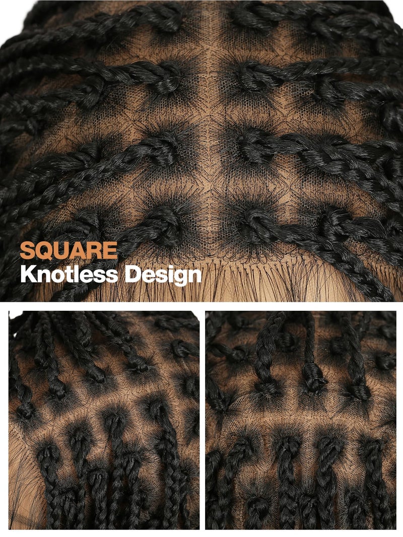 Fancy Hair Box Braided Wig for Black Women Square Knotless Full Double Lace Glueless Braid Wigs with Baby Hair for African American Women 32 Inches - Image 3